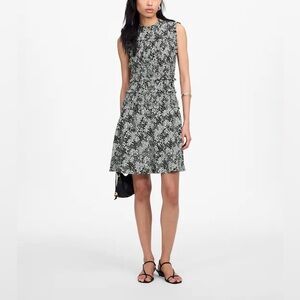MADEWELL Smocked Crewneck Mini Dress in Floral Harper Floral Black White